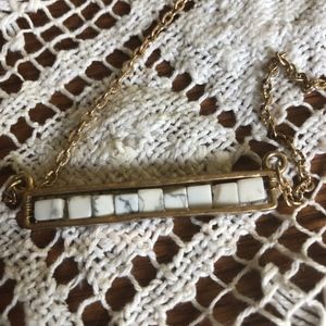 Gold Bar Necklace With Marbled Stones